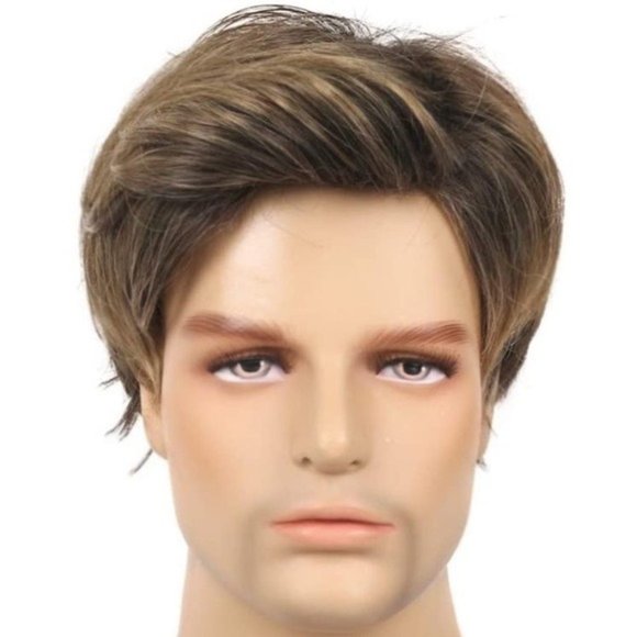 Mens Short Straight Brown mix Natural Wigs